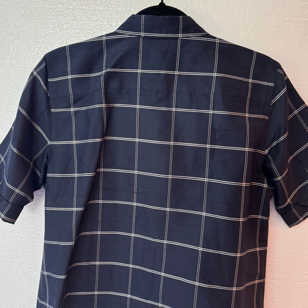 Lauren Ralph Lauren Navy White Plaid Silk Button Down Shirt size Medium - Picture 6 of 6
